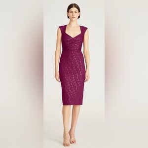 Theia Omnia Fitted Cocktail Dress Sangria Purple Textured Jacquard Size 8 NWT